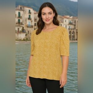 Adrianna Papell Yellow Puff Sleeve Top Size XL